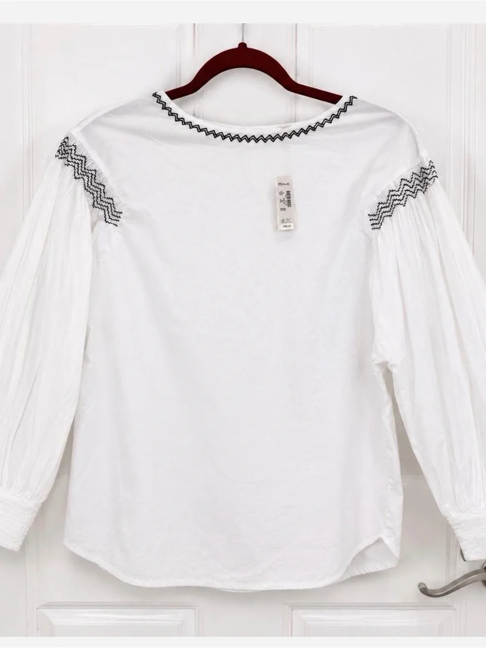 NWT Madewell White Embroidered Balloon Puff Sleeve Blouse